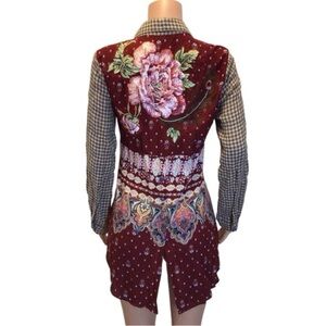 Aratta Silent Journey Plaid Embroidered Button Down Shirt Multicolor Size M